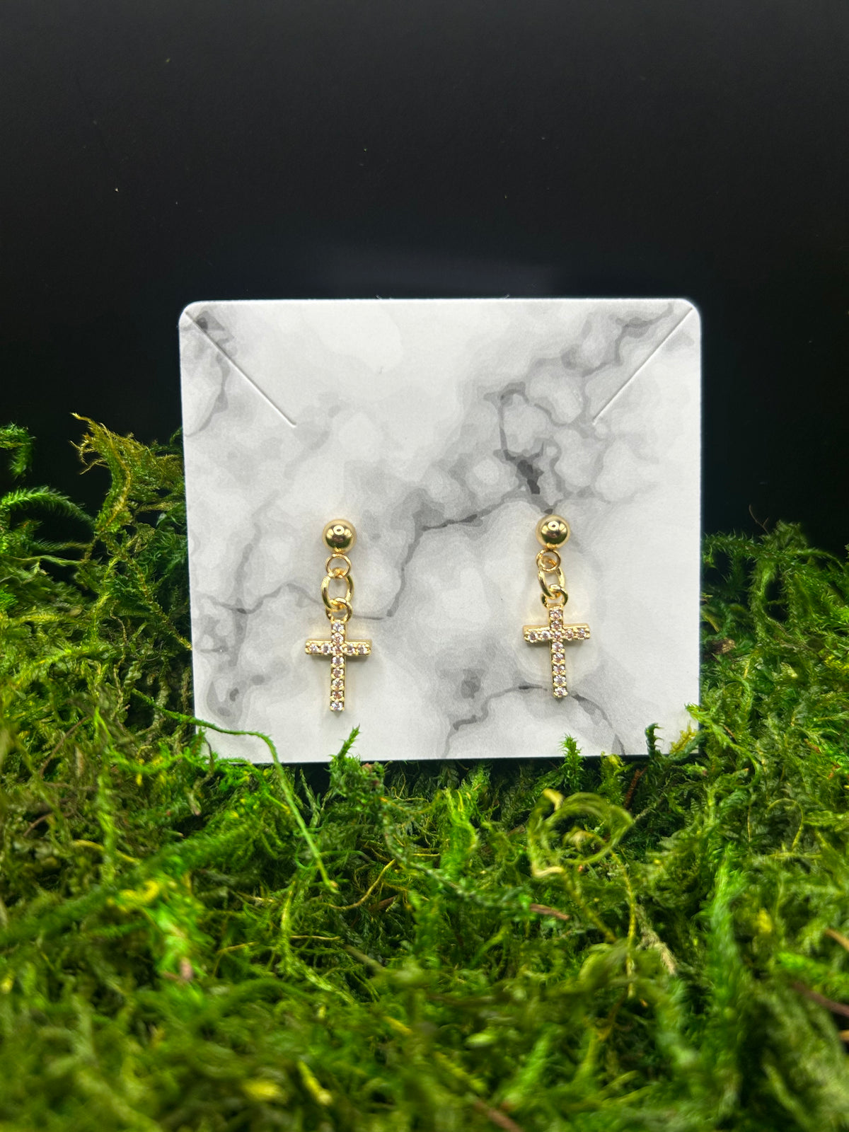Gold Cross Earring with Rhinestones